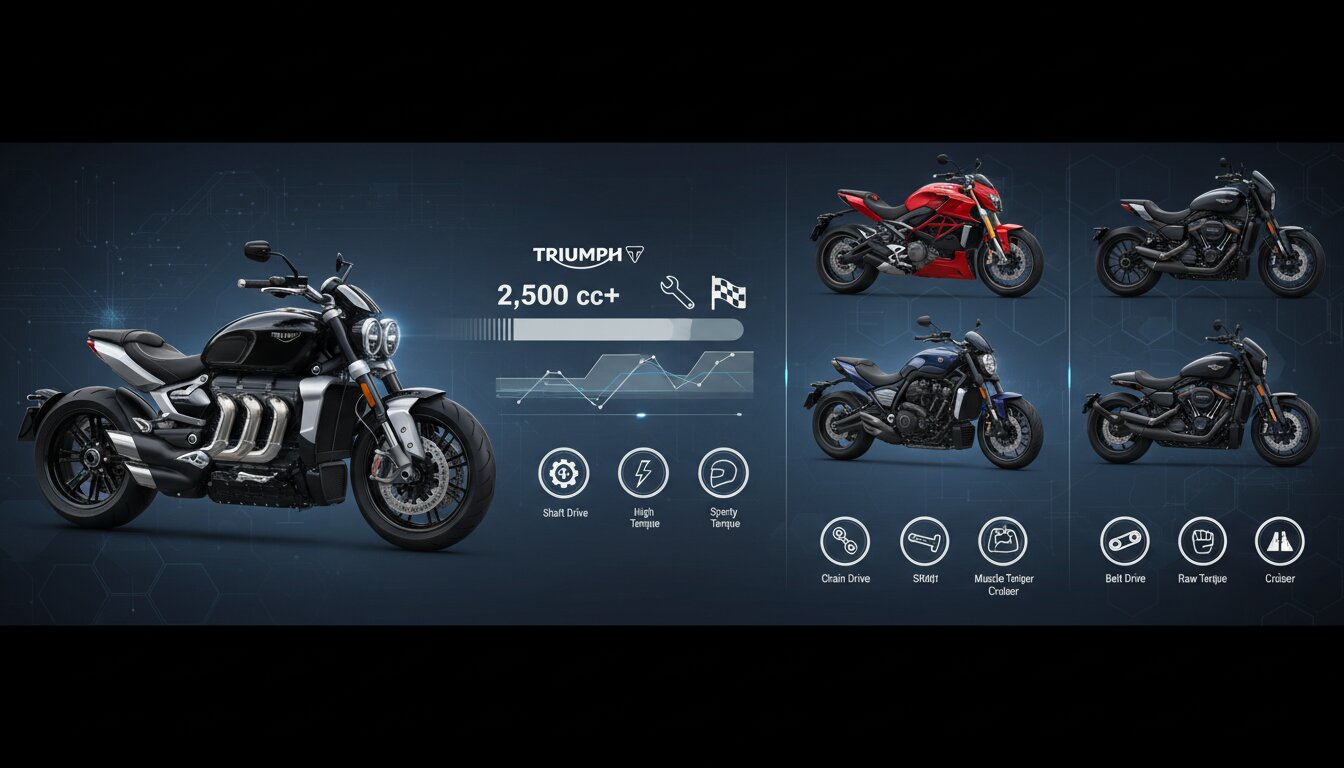Comparativa muscle bikes Triumph Rocket 3 motor y potencia